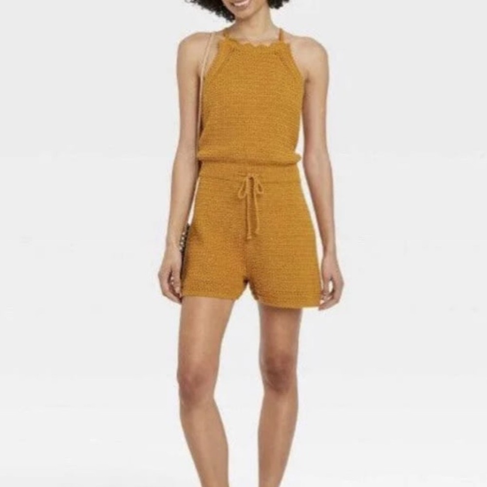 Universal Thread | Mustard Knit Halter Top Romper